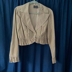 Like New- Tan cropped jacket with ruffles